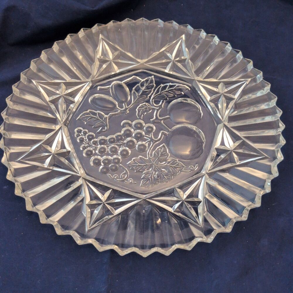 Vintage Federal Glass Pioneer Pattern Serving Bowl Clear Fruit Pressed Glass